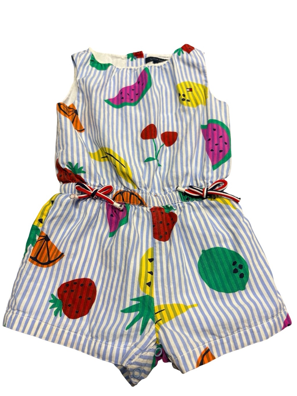Tommy Hilfiger Baby Girl Fruit Print Striped Cotton‎ Romper 12M Blue White